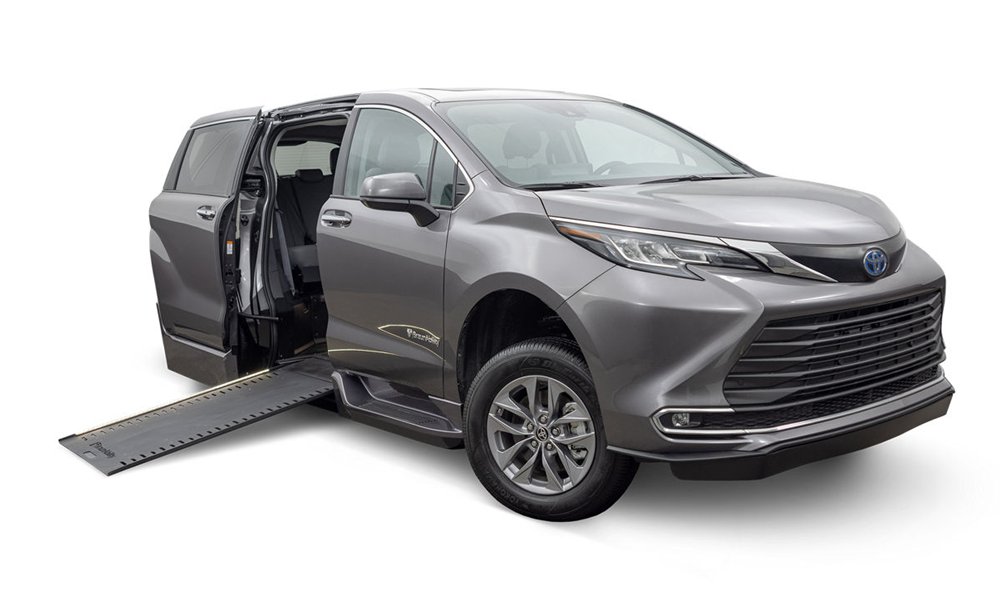 Wheelchair-accessible van with ramp deployed