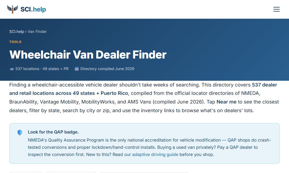 Wheelchair Van Finder directory screenshot