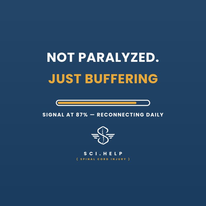 Navy shirt design reading NOT PARALYZED, JUST BUFFERING with a progress bar at 87 percent