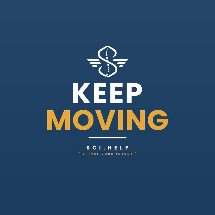 Navy shirt design reading KEEP MOVING with the SCI.help emblem