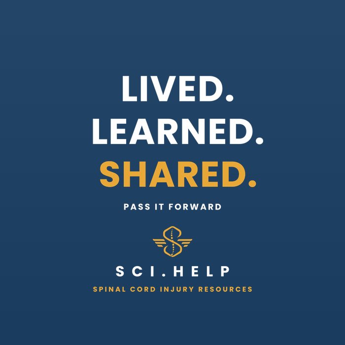 Navy shirt design reading LIVED. LEARNED. SHARED. with the SCI.help emblem