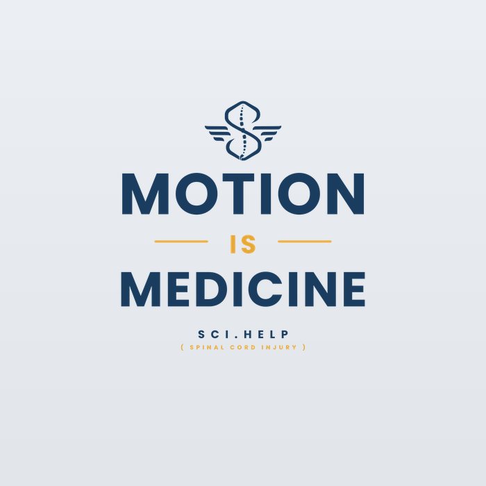 Light heather shirt design reading MOTION IS MEDICINE